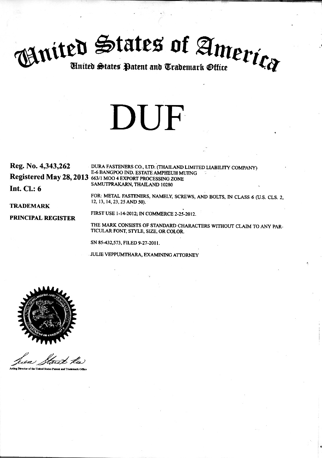 Dura Fasteners Global Group Certification